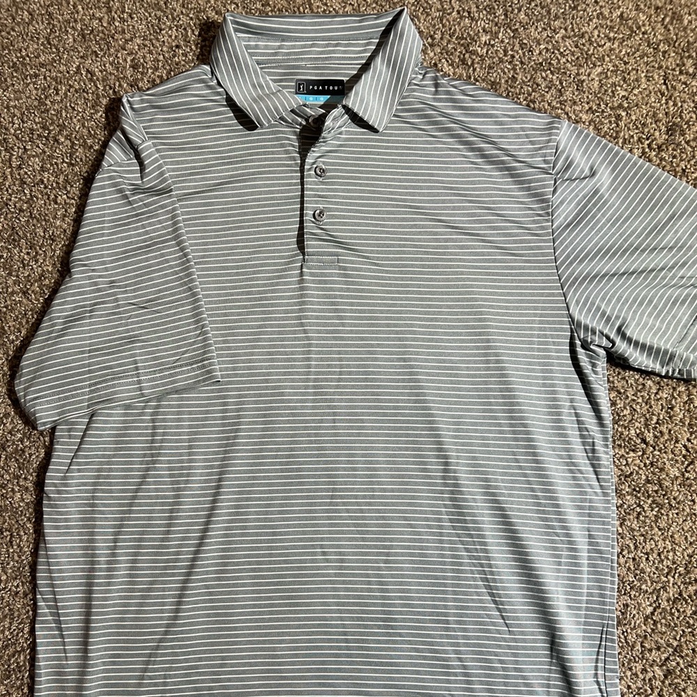Men’s PGA Tour Golf Polo Size Large Grey/White